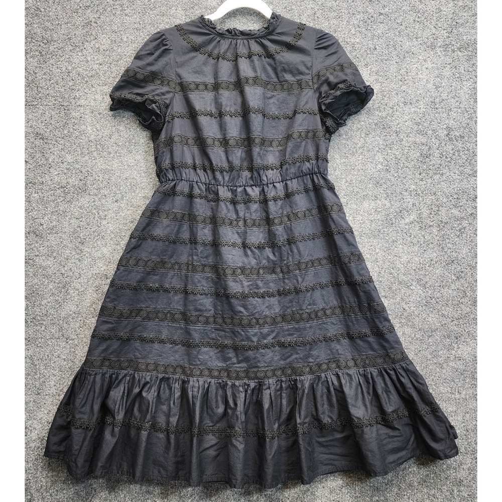 J.Crew Eyelet Lace Ruffle Fit Flare Midi Dress Womens 6 Black Cotton Victorian - Picture 10 of 10
